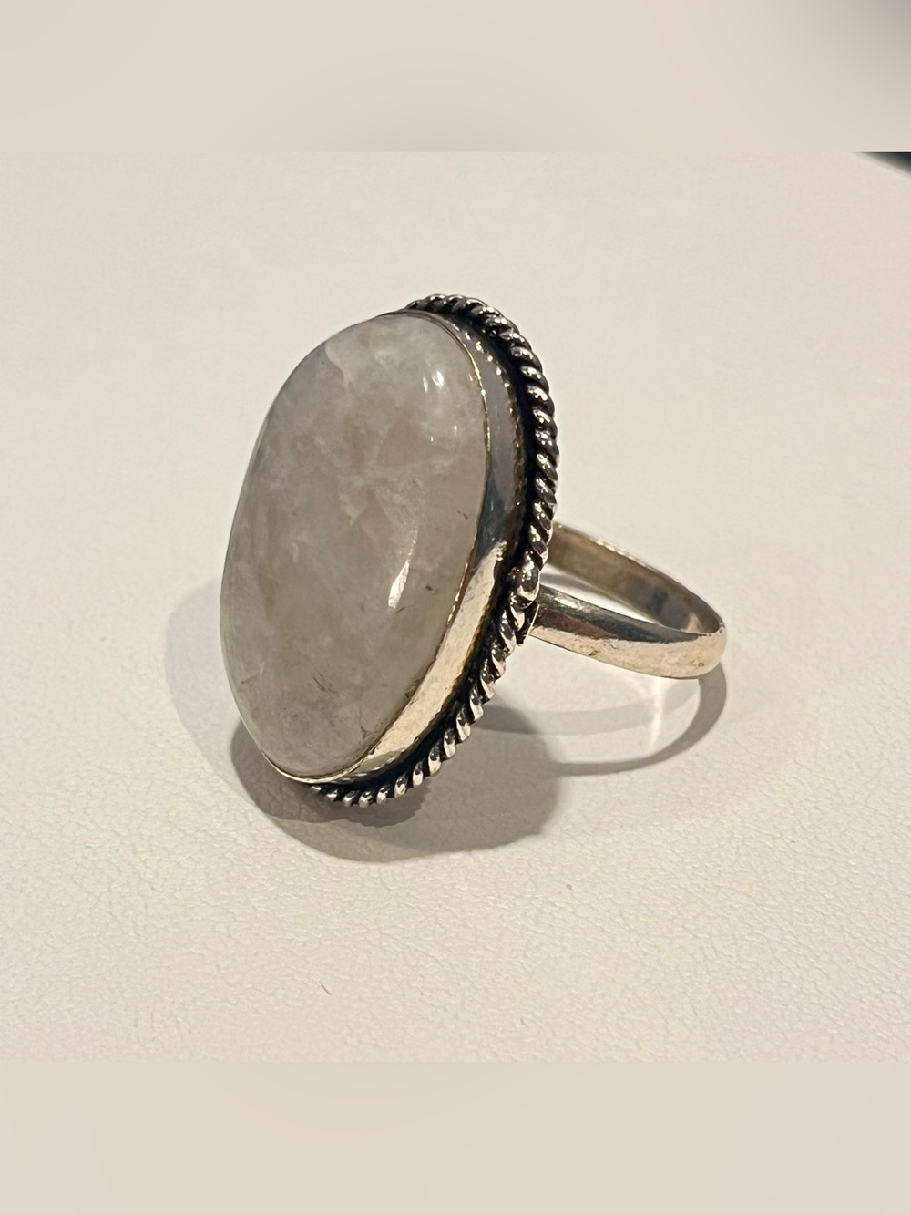Large Oval Quartz S925 Silver Statement Ring Size 10 Vintage